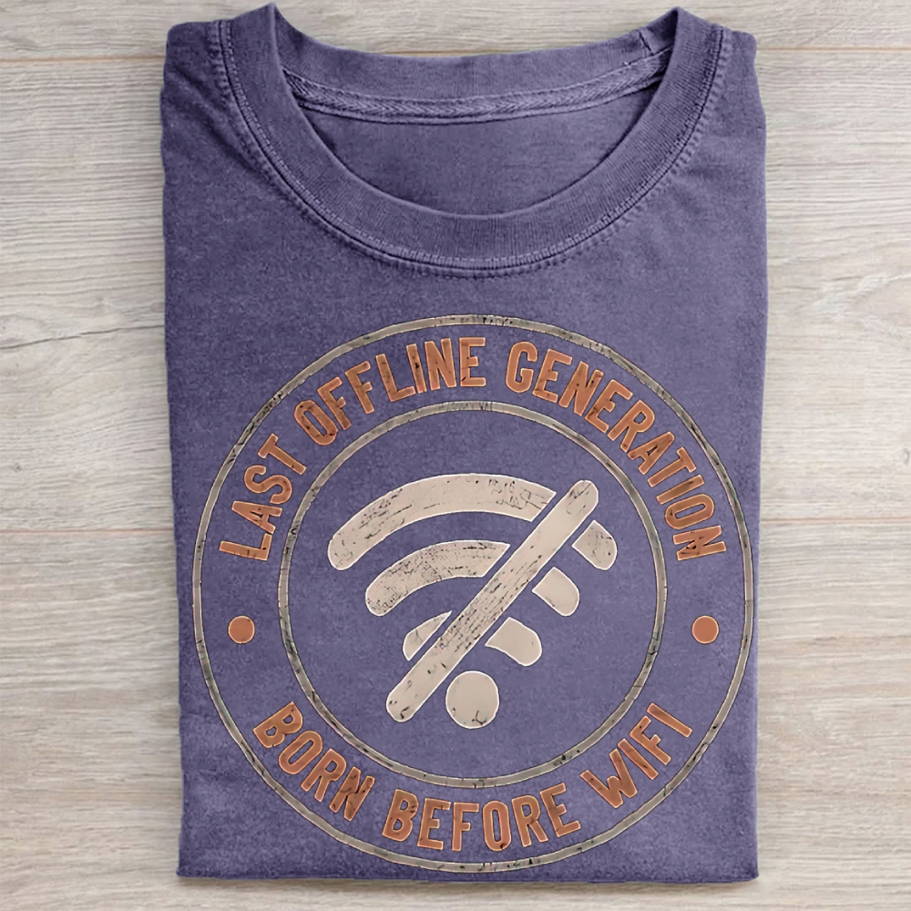  Vintage No-Wifi Mark Round Text Slogan Retro Vintage Washed Tee