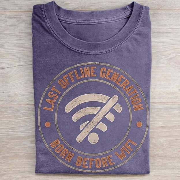  Vintage No-Wifi Mark Round Text Slogan Retro Vintage Washed Tee