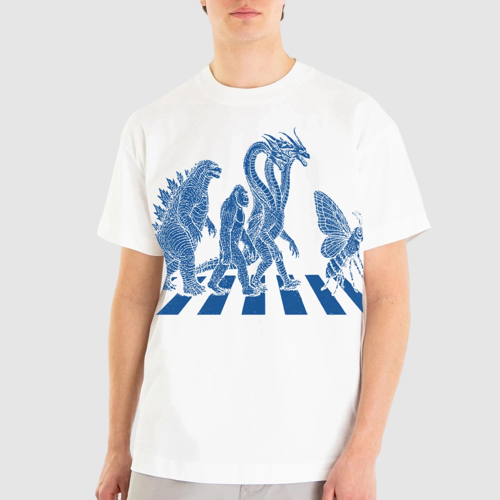  Retro Music Monster Crosswalk Parody Graphic Cotton T-shirt 