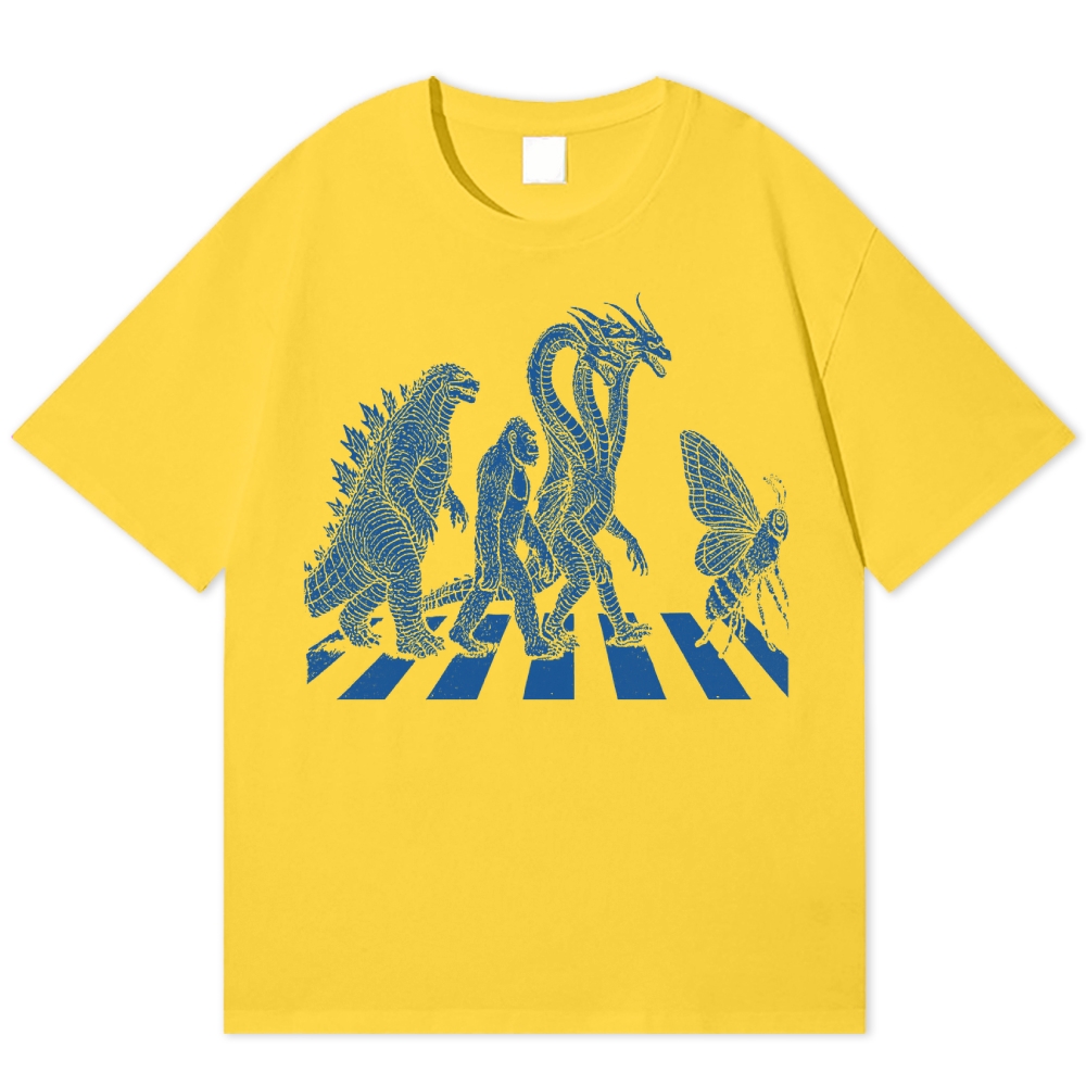  Retro Music Monster Crosswalk Parody Graphic Cotton T-shirt 
