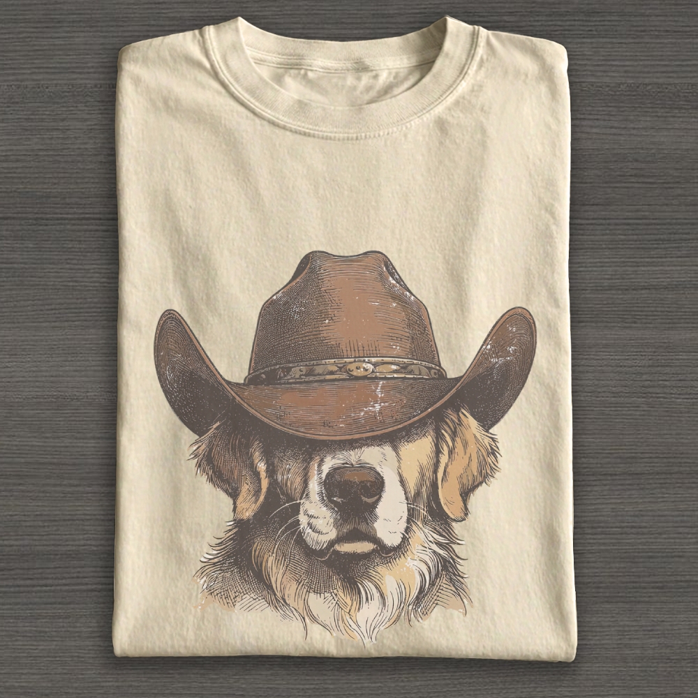 Cowboy Golden Retriever Western Cotton T-shirt