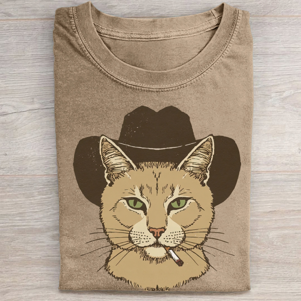 Cowboy Cat Graphic Vintage Washed Tee