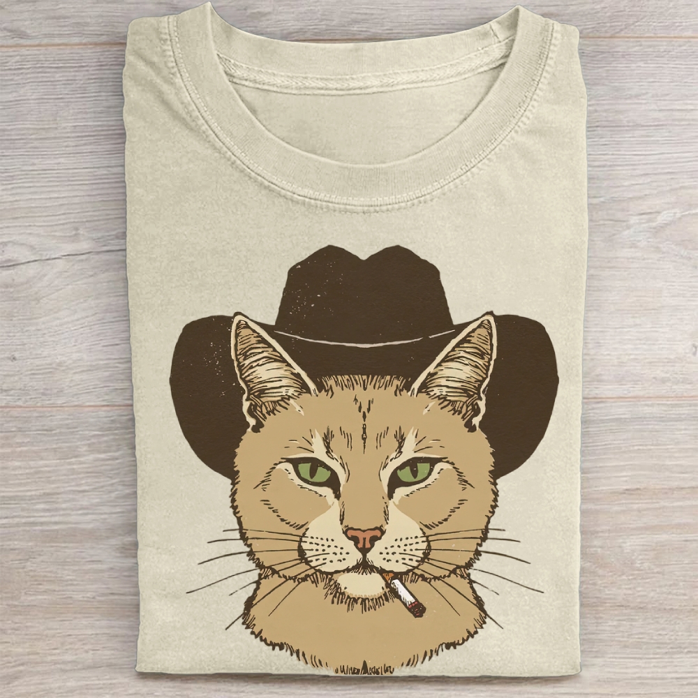 Cowboy Cat Graphic Vintage Washed Tee
