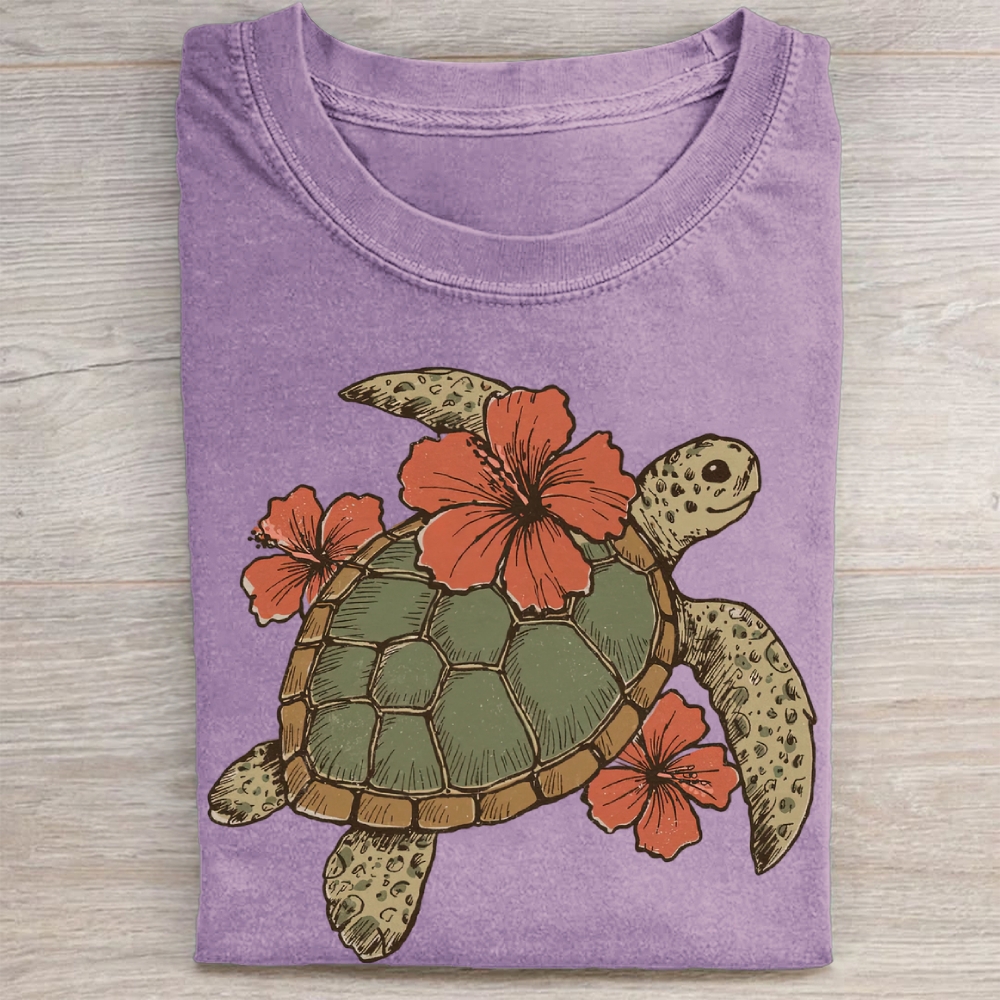 Tropical Turtle Floral Vintage Washed Tee