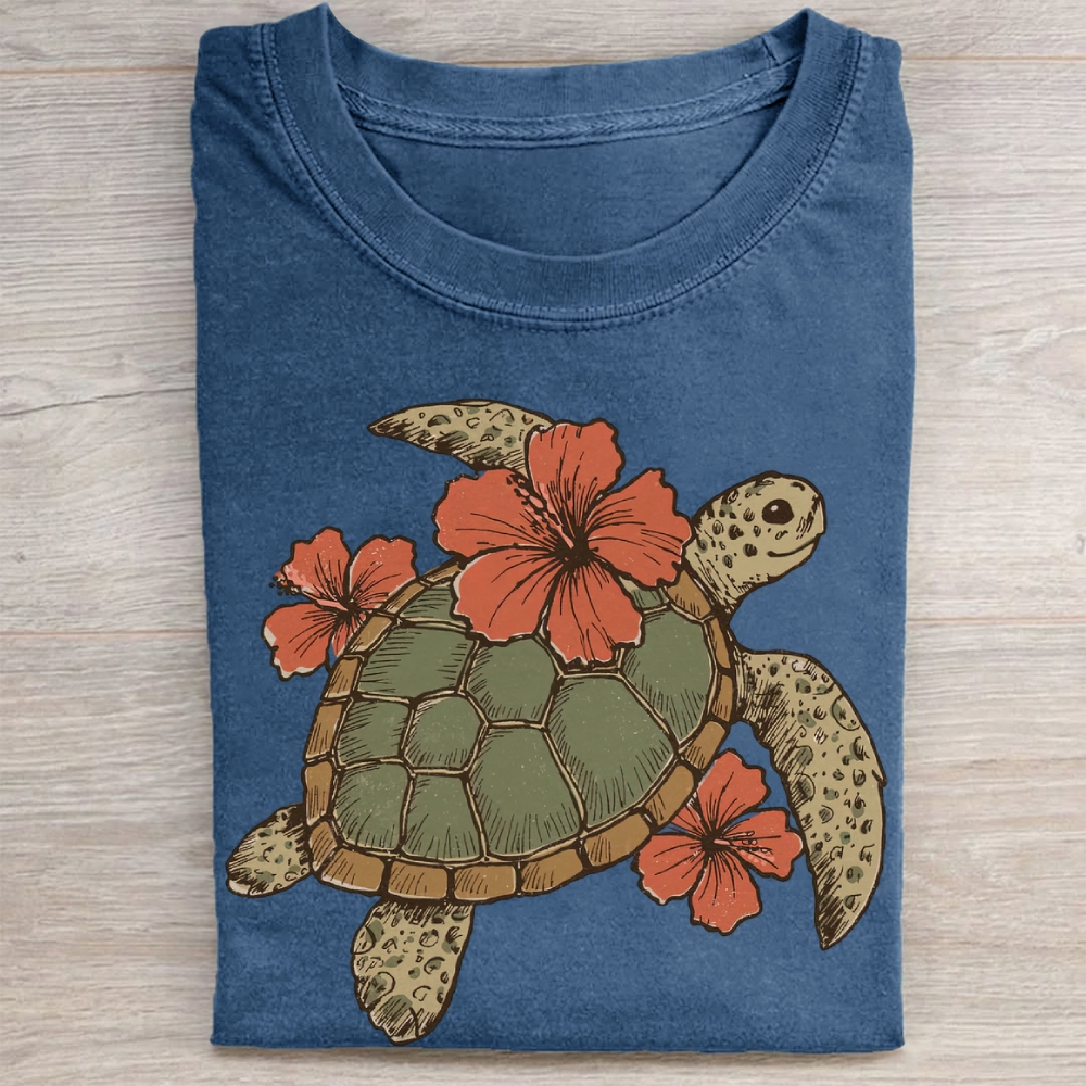 Tropical Turtle Floral Vintage Washed Tee