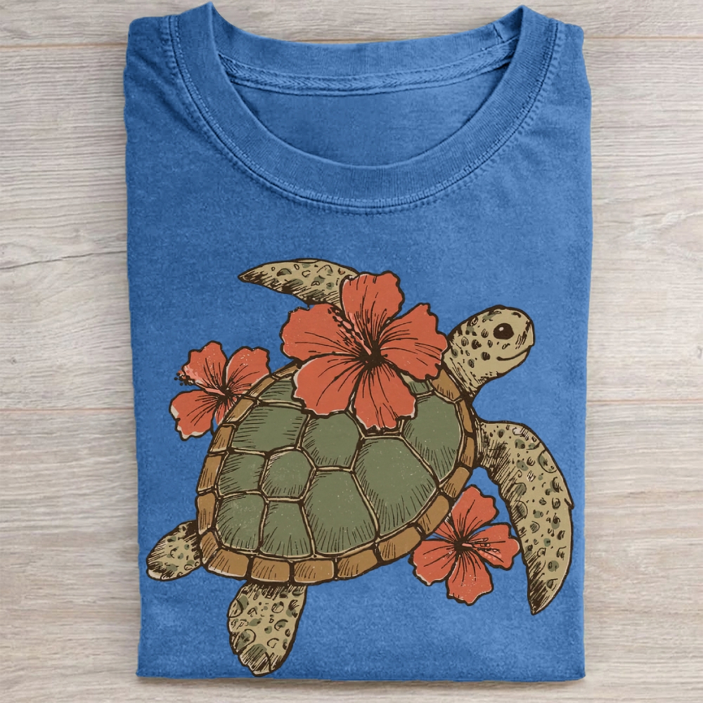 Tropical Turtle Floral Vintage Washed Tee