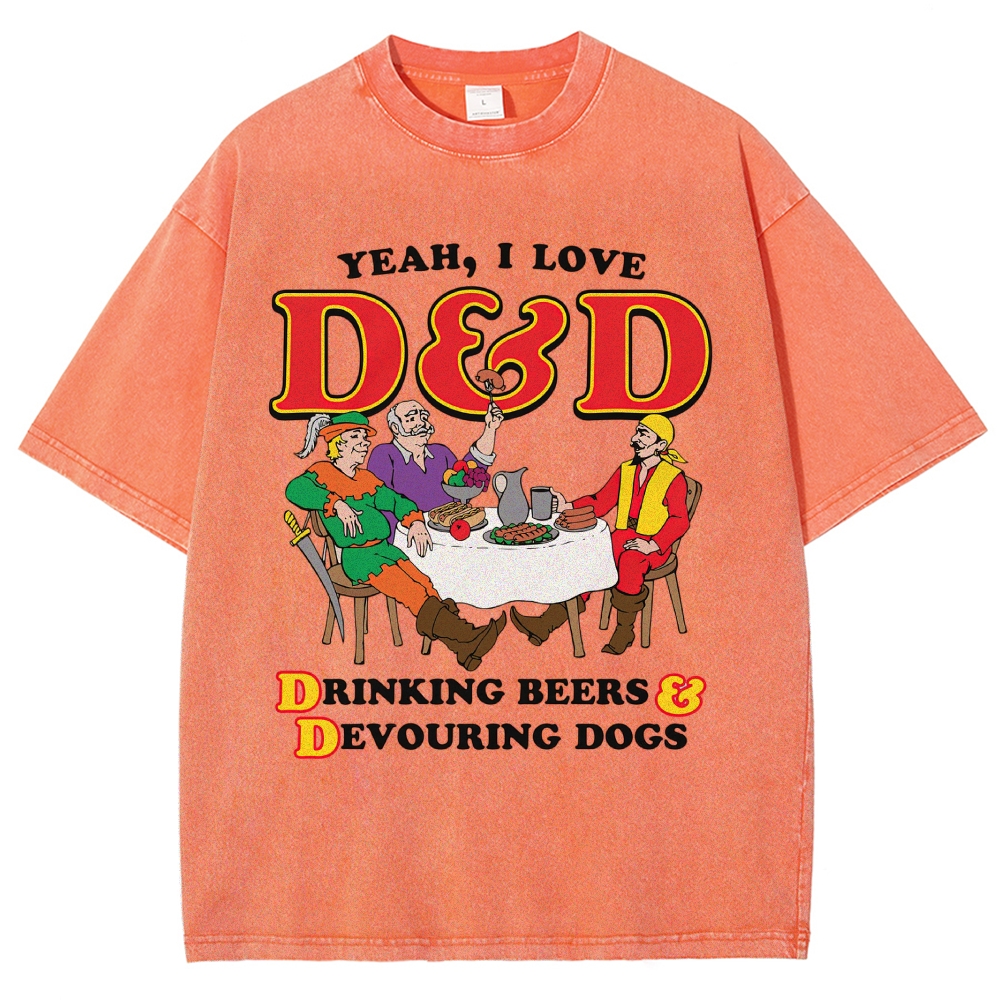 Yeah, I Love  Drinking Beers & Devouring Dogs Washed T-Shirt 