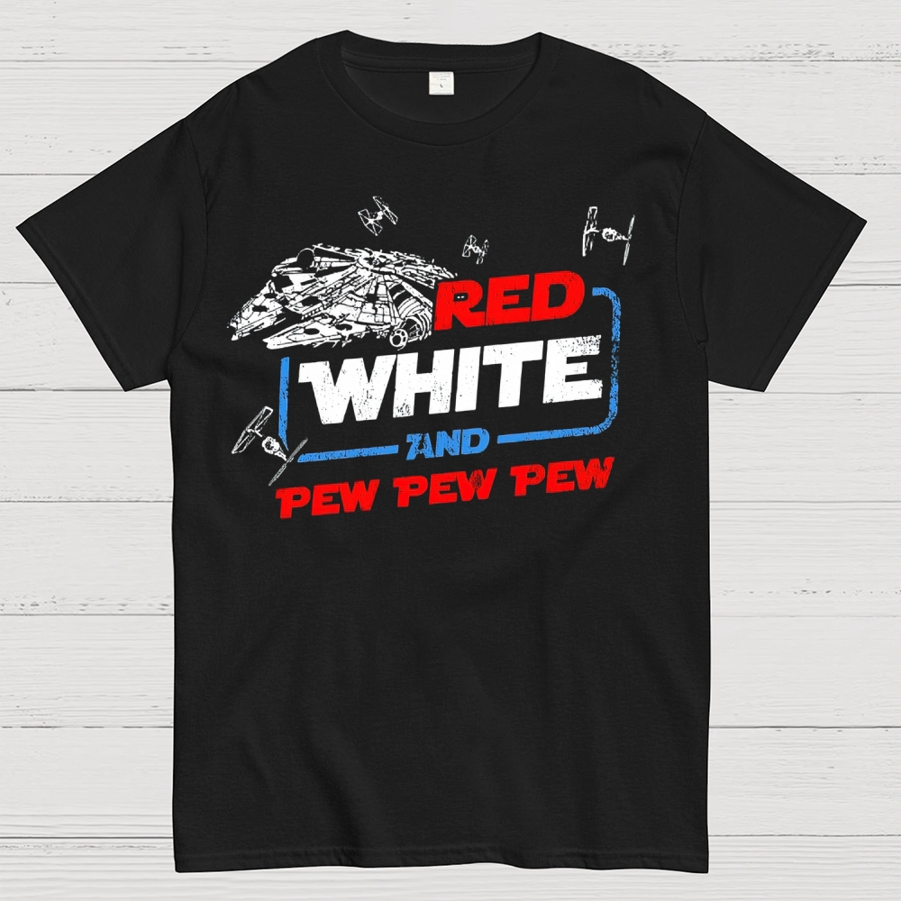 Star Red White and Pew Pew 4th of July Cotton T-shirt 