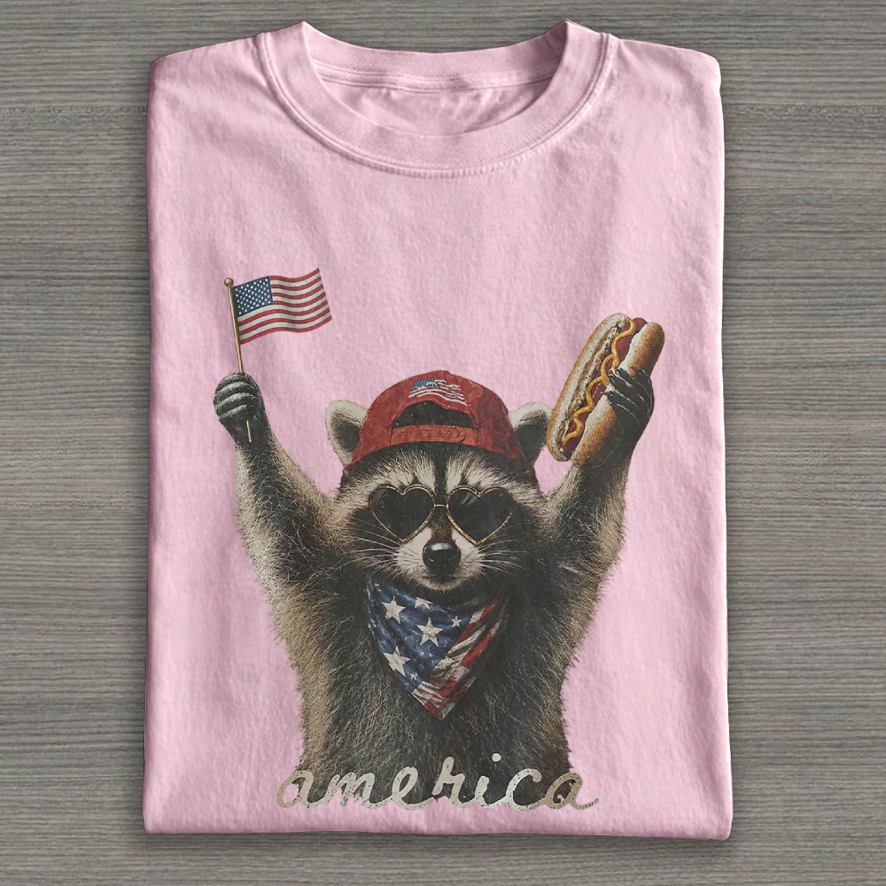 Feral & Free Racoon 4th of July T Cotton T-shirt 