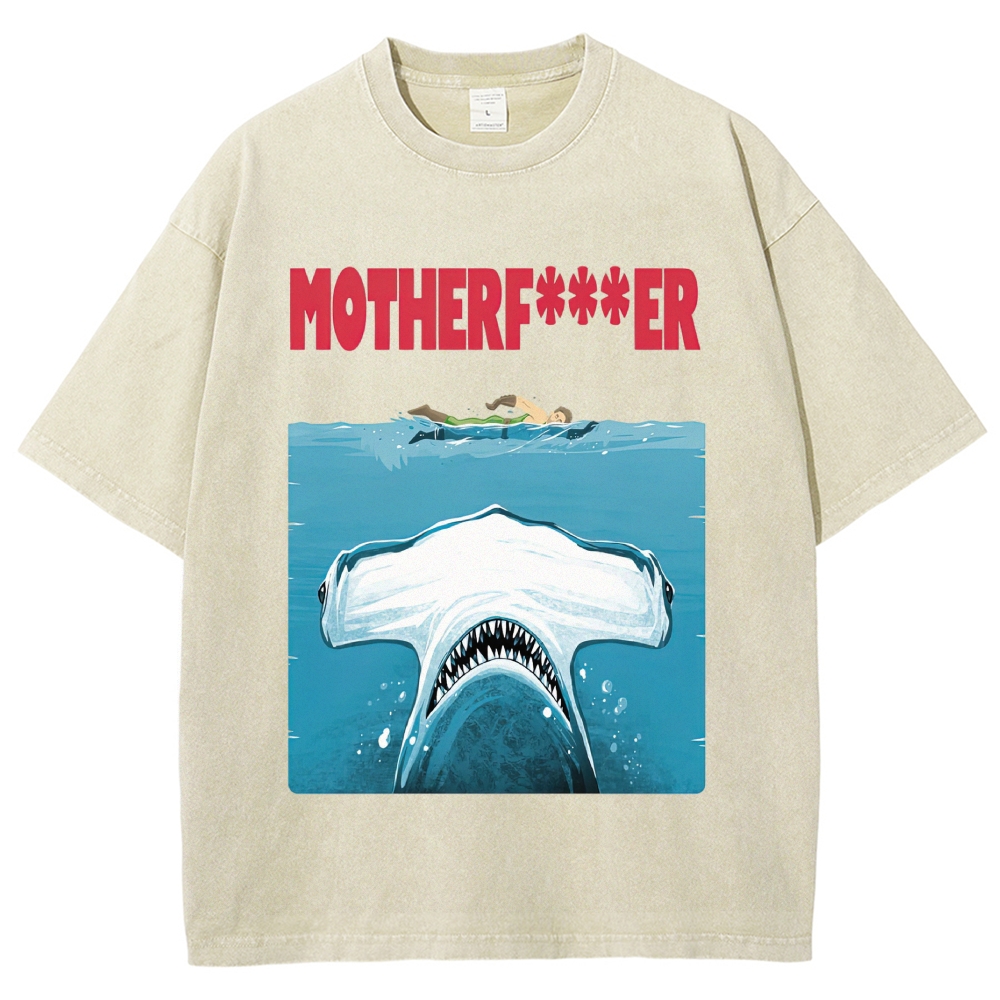 Classic Ocean Predator Art Swimmer Funny Text Vintage Washed T-Shirt