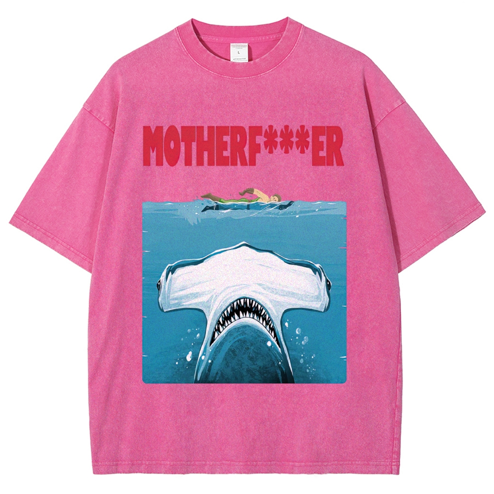 Classic Ocean Predator Art Swimmer Funny Text Vintage Washed T-Shirt