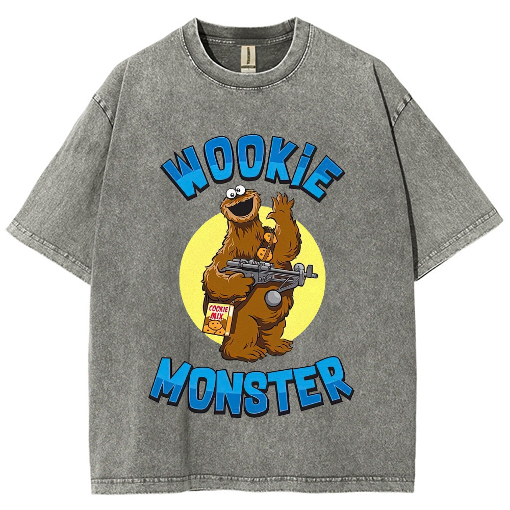 Two Classic Furry Character Mashup Gun Cookie Graphic Washed T-Shirt