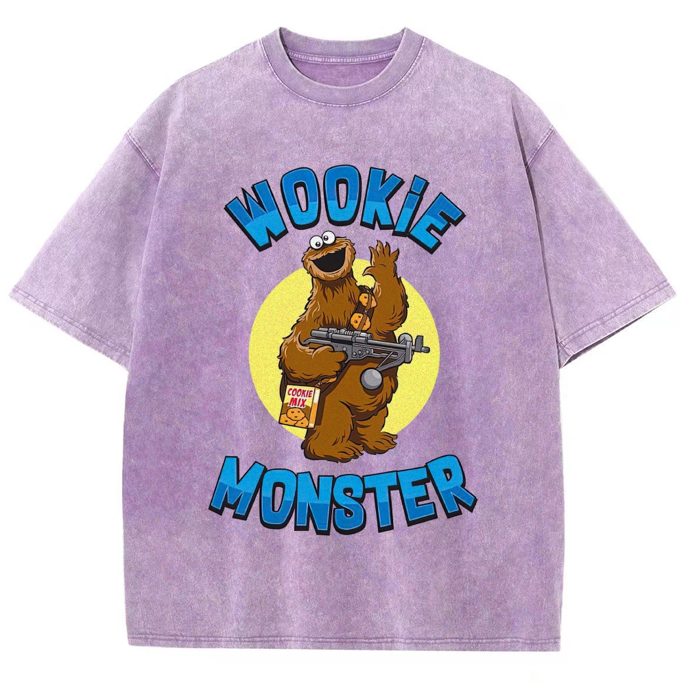 Two Classic Furry Character Mashup Gun Cookie Graphic Washed T-Shirt