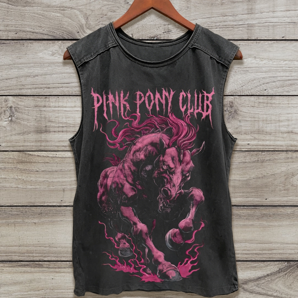 Pink Death Metal Fiery Steed Vintage Sleeveless Washed Tank Top
