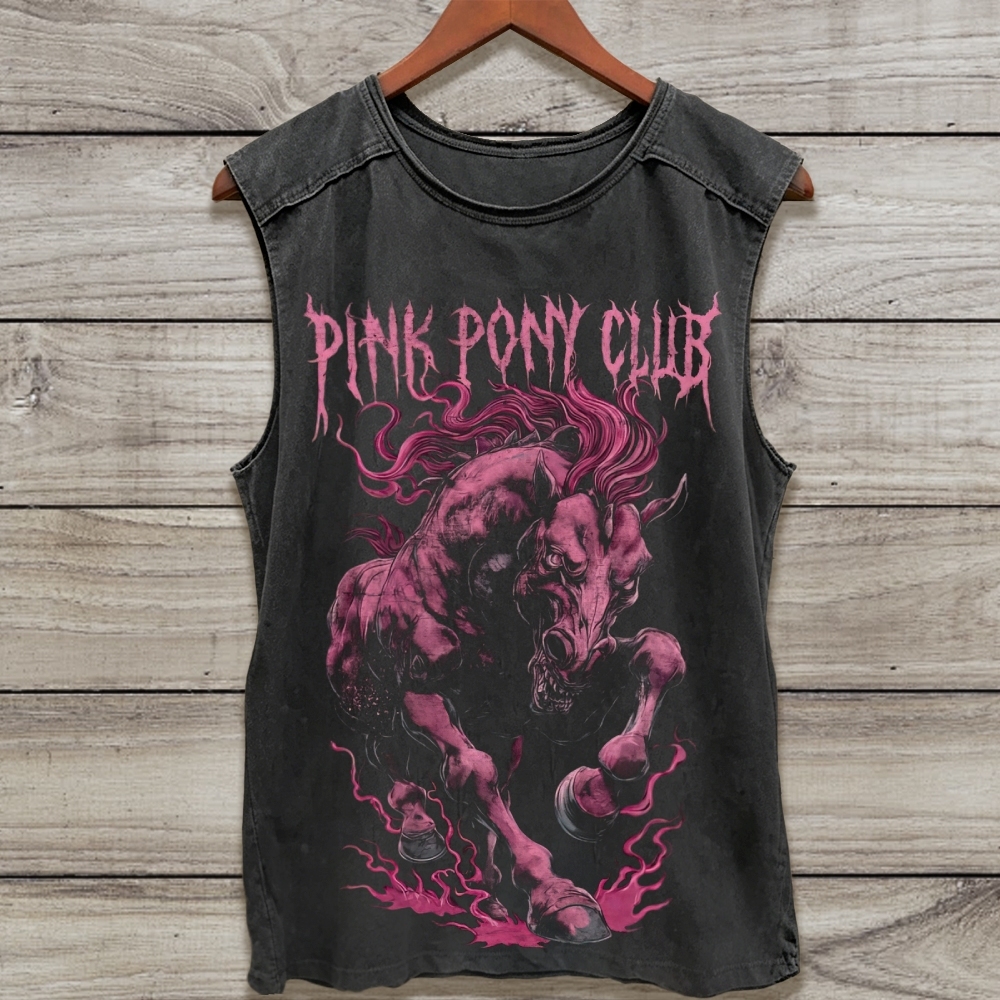 Pink Death Metal Fiery Steed Vintage Sleeveless Washed Tank Top