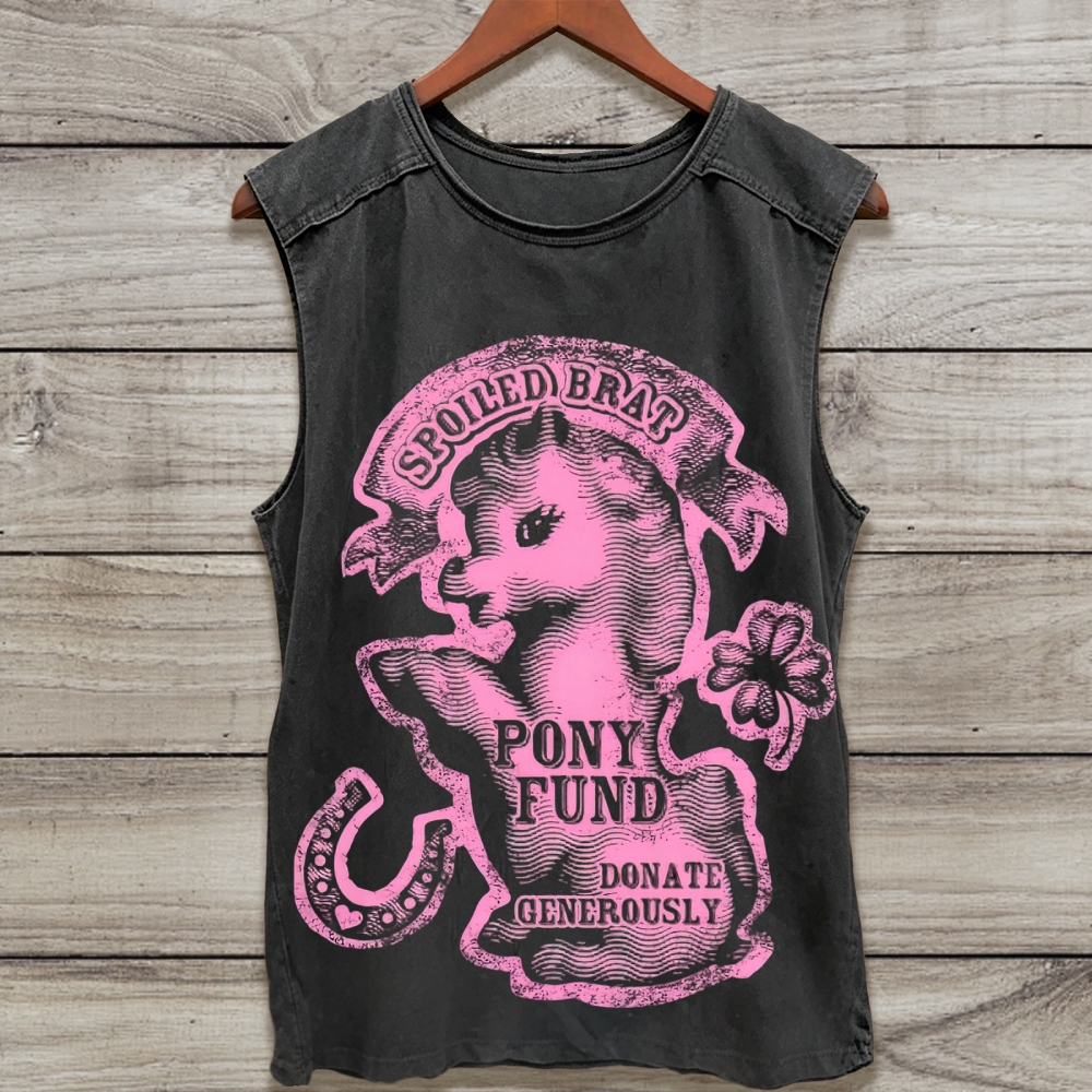 Spoiled Brat Pony Fund Vintage Pink Print Sleeveless Washed Tank Top