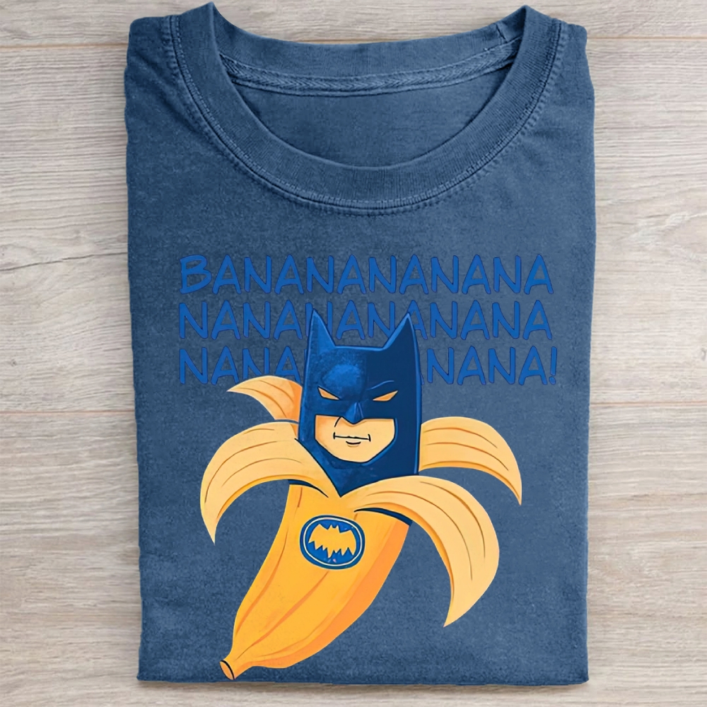 Banana Shaped Hero Mask Funny Theme Song Text Vintage Washed Tee