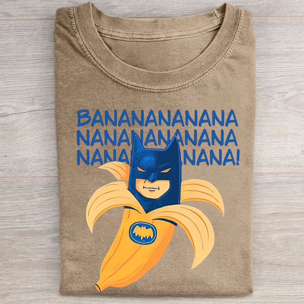 Banana Shaped Hero Mask Funny Theme Song Text Vintage Washed Tee