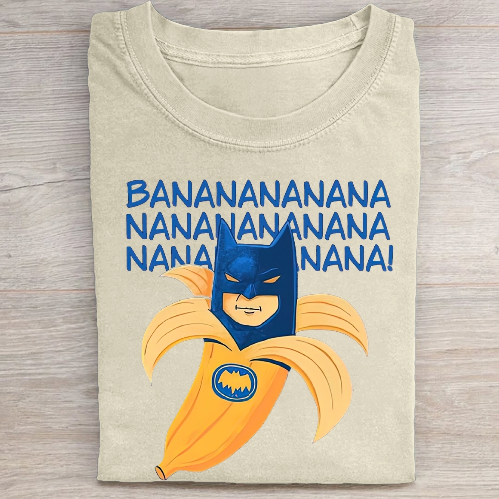Banana Shaped Hero Mask Funny Theme Song Text Vintage Washed Tee