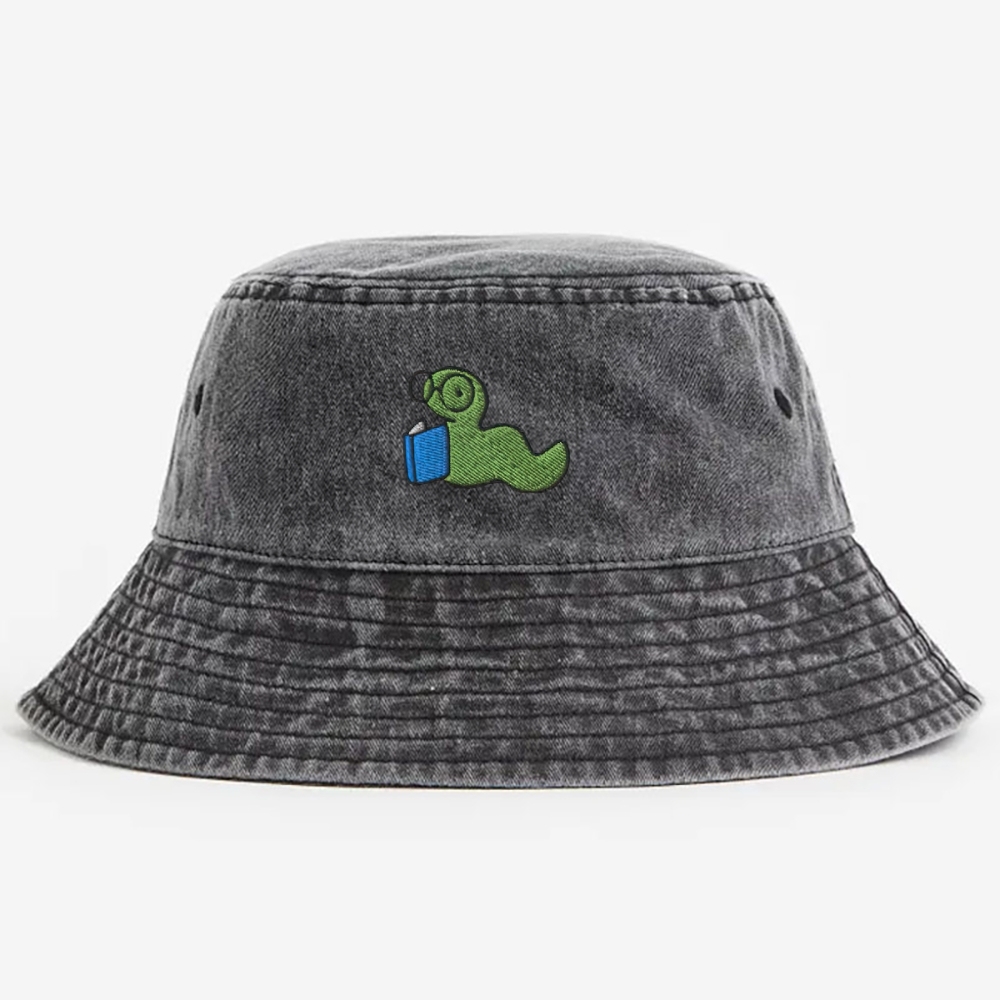 Embroidered The Book-Loving Caterpillar Washed Bucket Hat