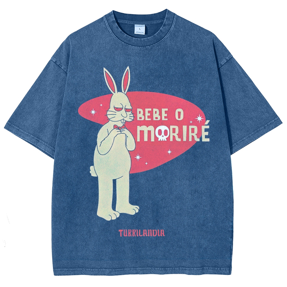 Bunny Slogan Print Casual Streetwear Washed T-Shirt