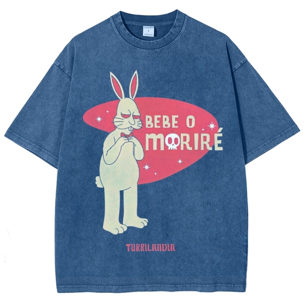 Bunny Slogan Print Casual Streetwear Washed T-Shirt