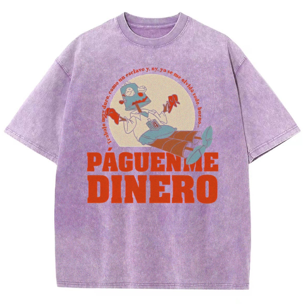 Spanish Slogan Robot Graphic Washed T-Shirt 