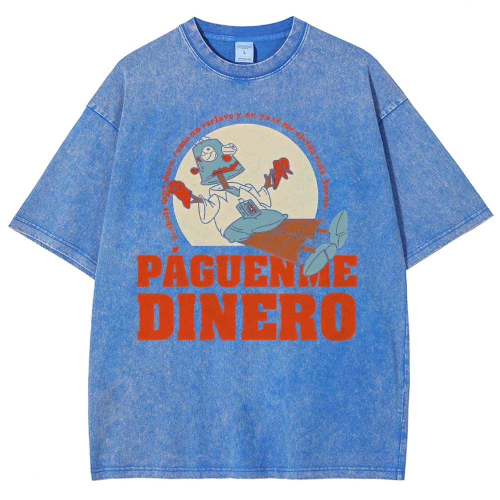 Spanish Slogan Robot Graphic Washed T-Shirt 