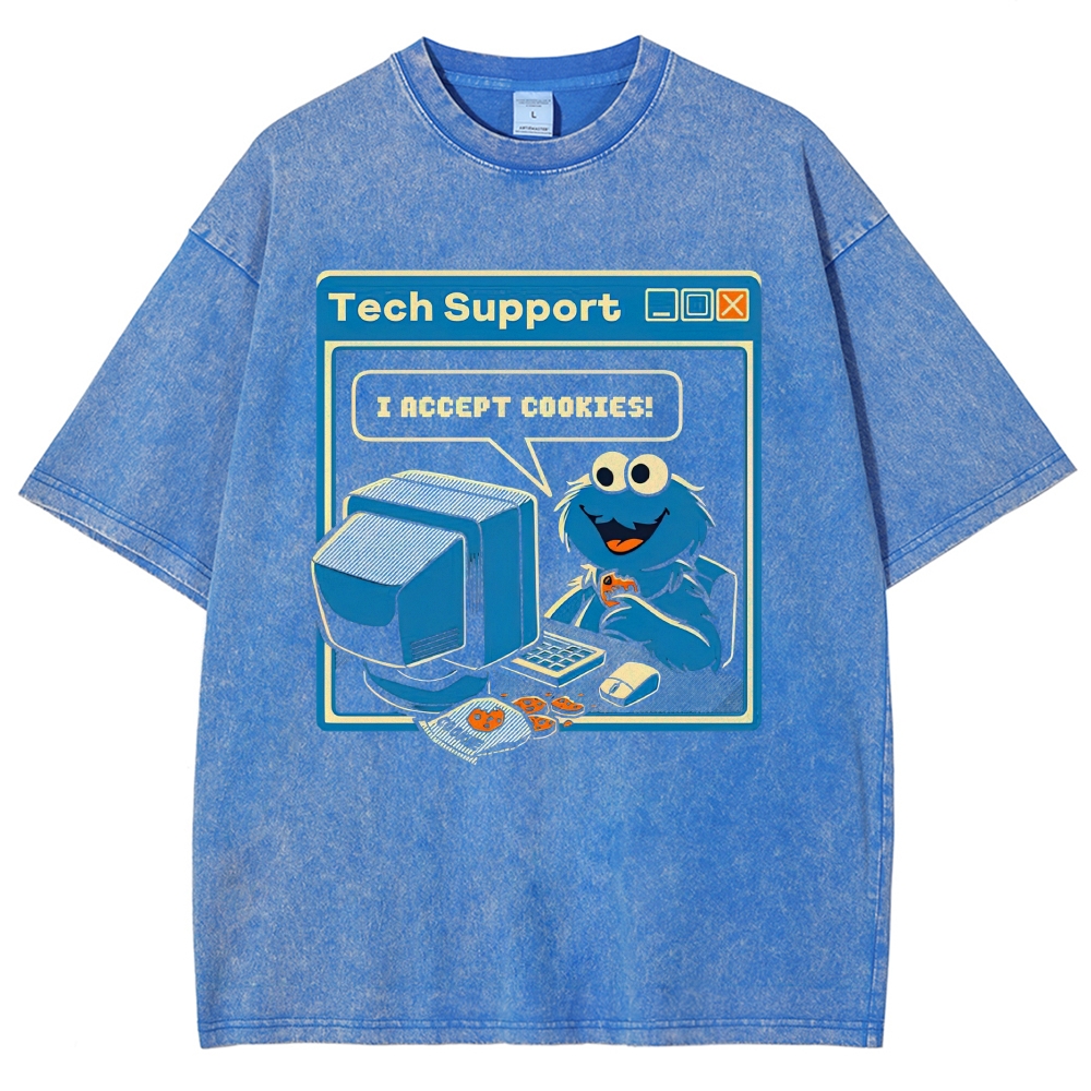 Cookie Monster Tech Support Graphic Washed T-Shirt 