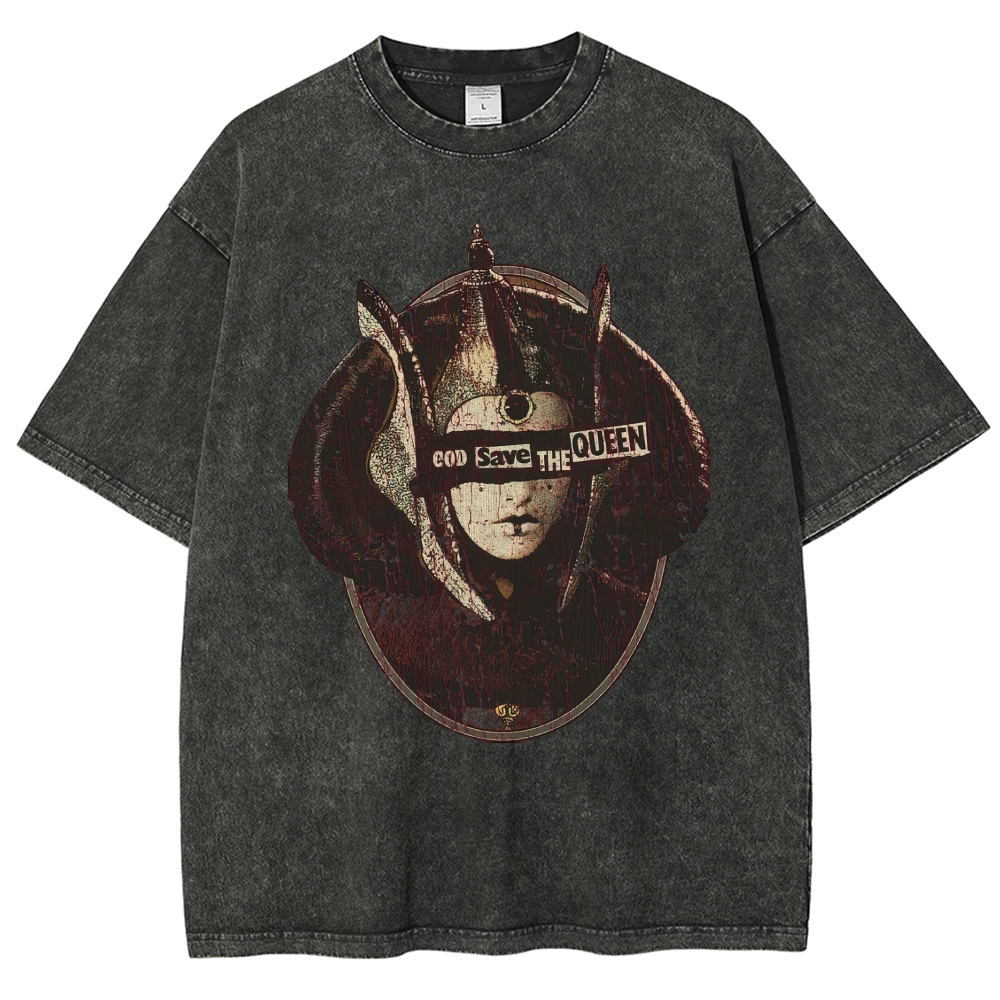 Queen Parody Sci-Fi Graphic Washed T-Shirt