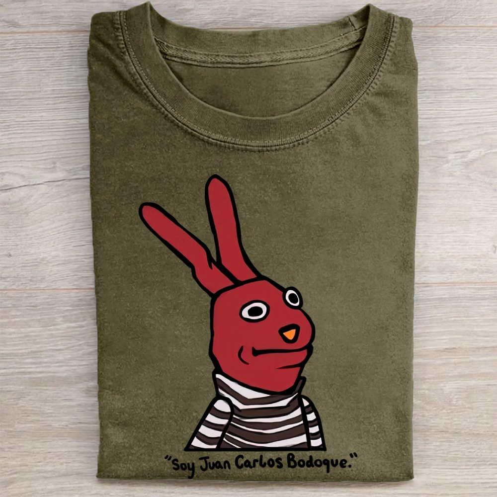 Spanish Meme Bunny Character Print Vintage Washed Tee