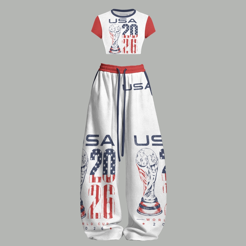 USA 2026 World Cup Women T-Shirt  & Elasticated Trousers Two-Piece Set 