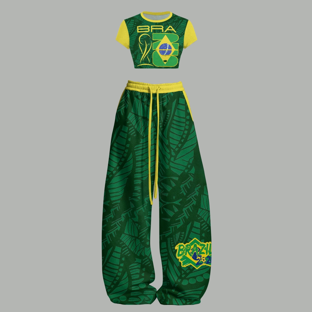 Brazil Soccer Women T-Shirt  & Elasticated Trousers Two-Piece Set