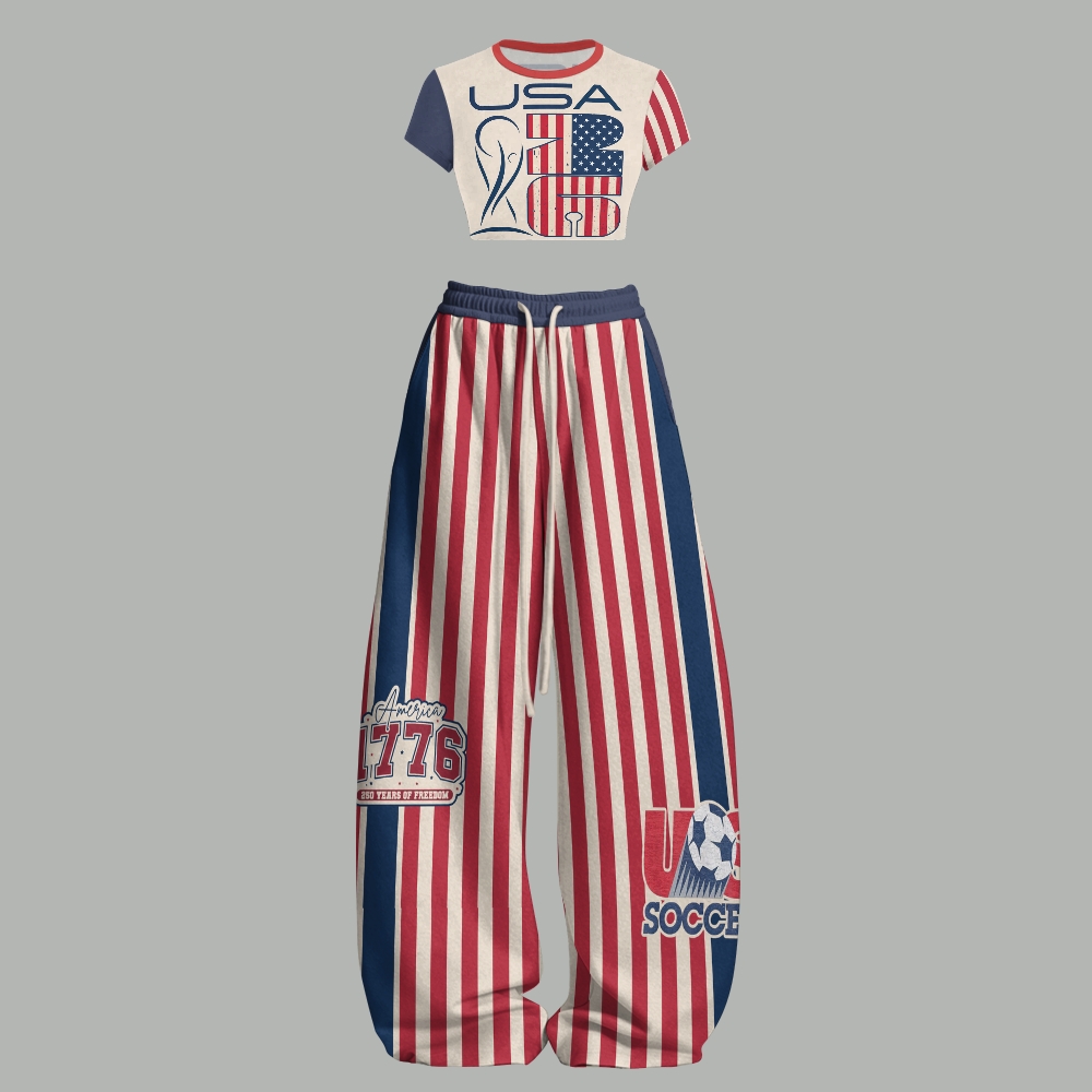 USA Star-Spangled Soccer Women T-Shirt  & Elasticated Trousers Two-Piece Set