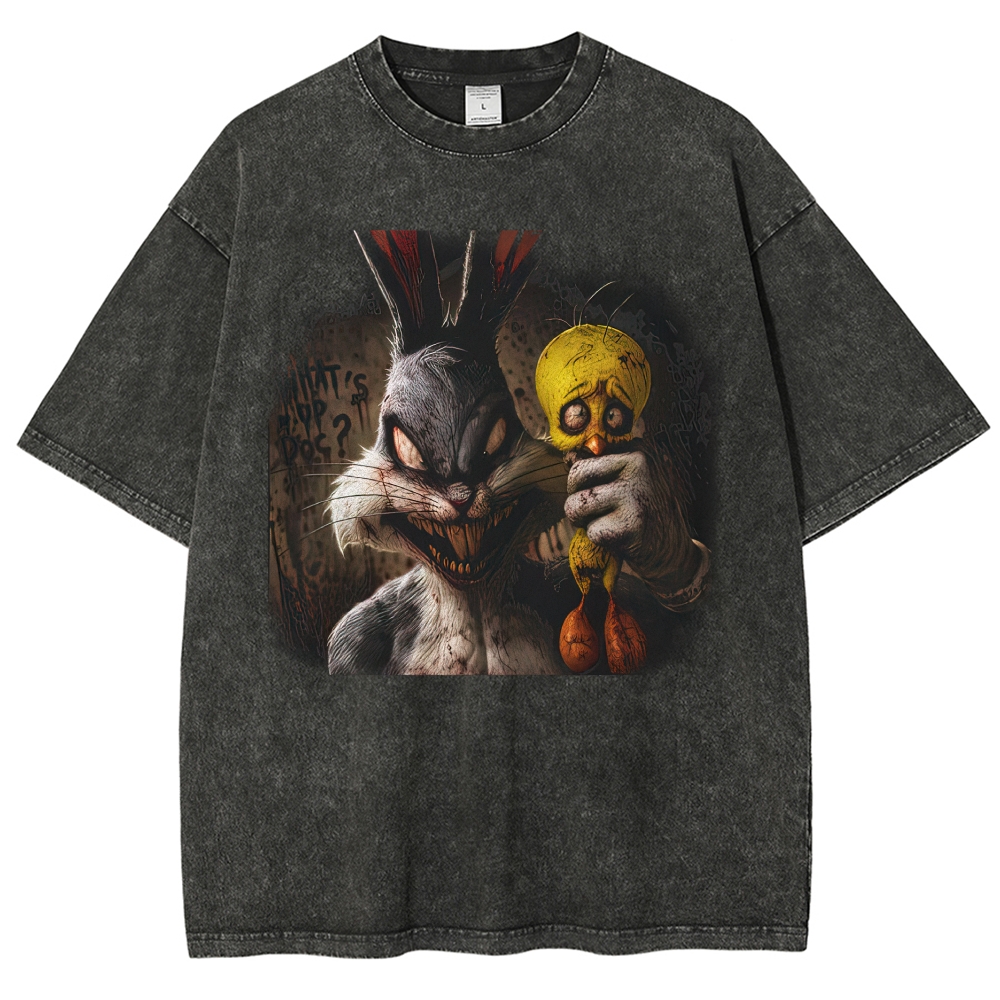 Horror Rabbit Graphic Vintage Washed T-Shirt