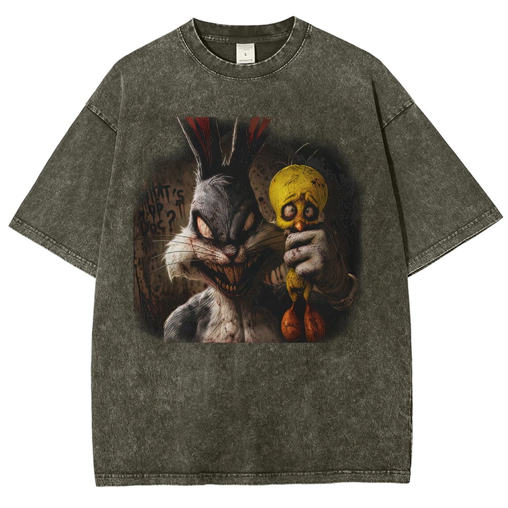 Horror Rabbit Graphic Vintage Washed T-Shirt