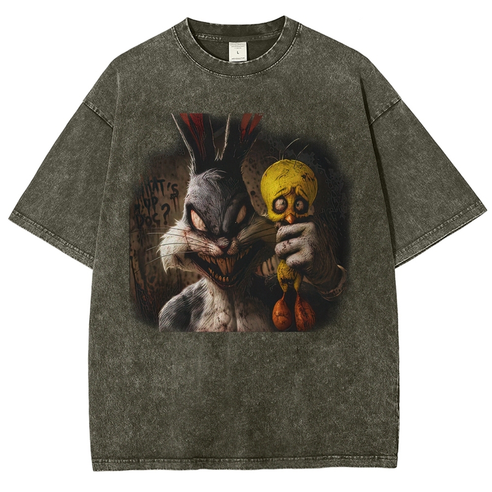 Horror Rabbit Graphic Vintage Washed T-Shirt