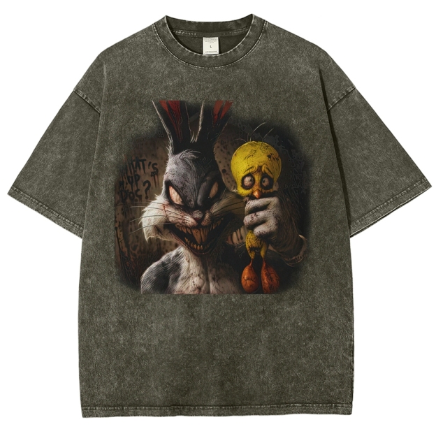 Horror Rabbit Graphic Vintage Washed T-Shirt