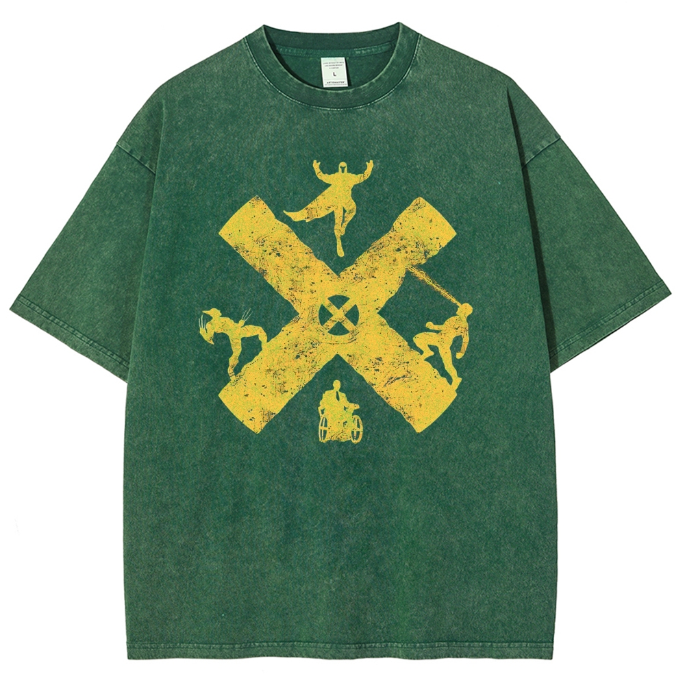 Superhero Team Silhouette Graphic Washed T-Shirt