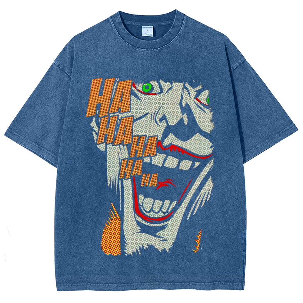 Pop Art Villain Laugh Print Washed T-Shirt