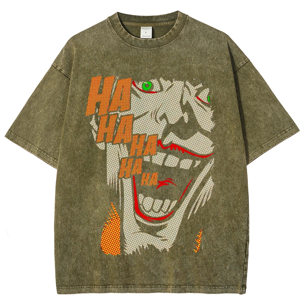 Pop Art Villain Laugh Print Washed T-Shirt