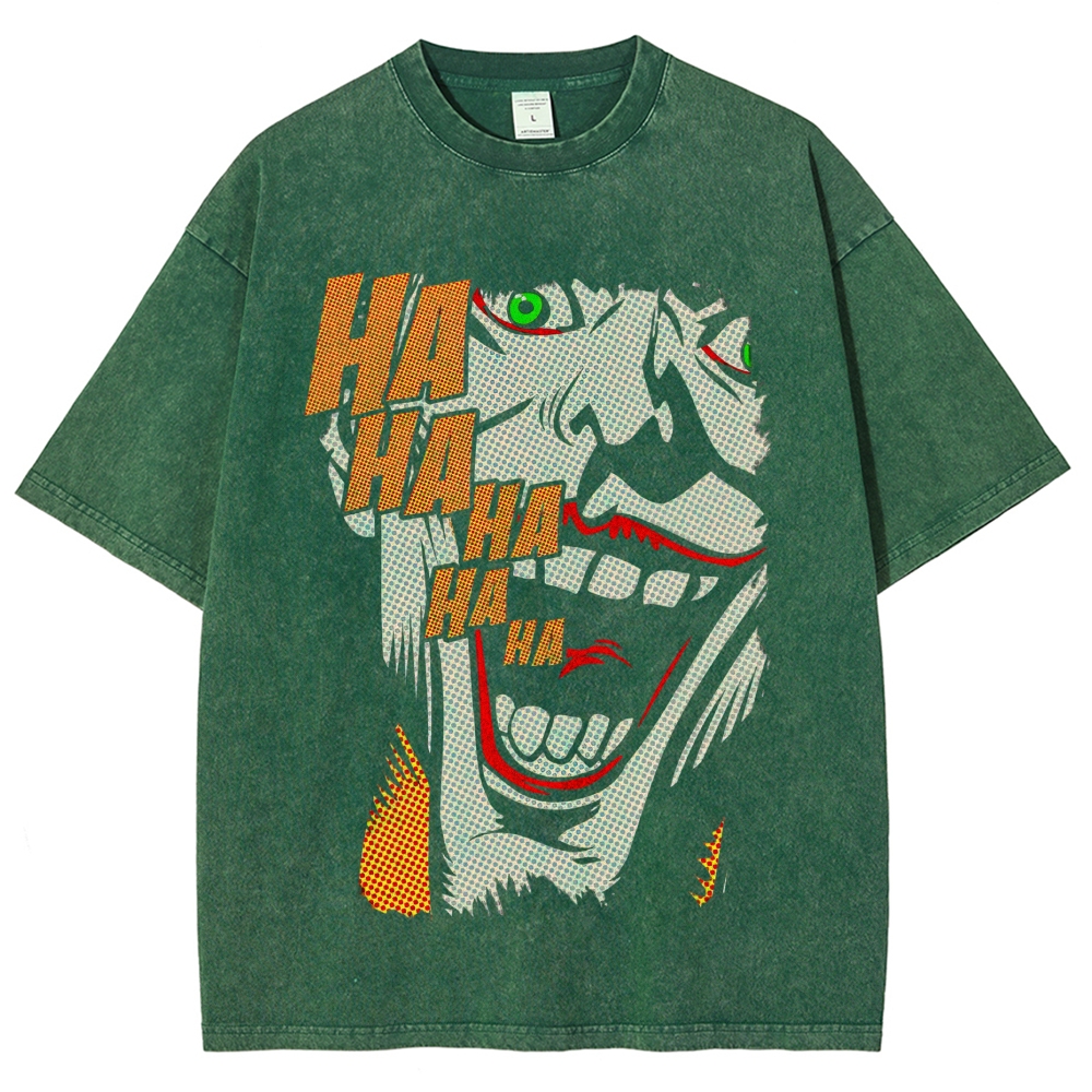 Pop Art Villain Laugh Print Washed T-Shirt