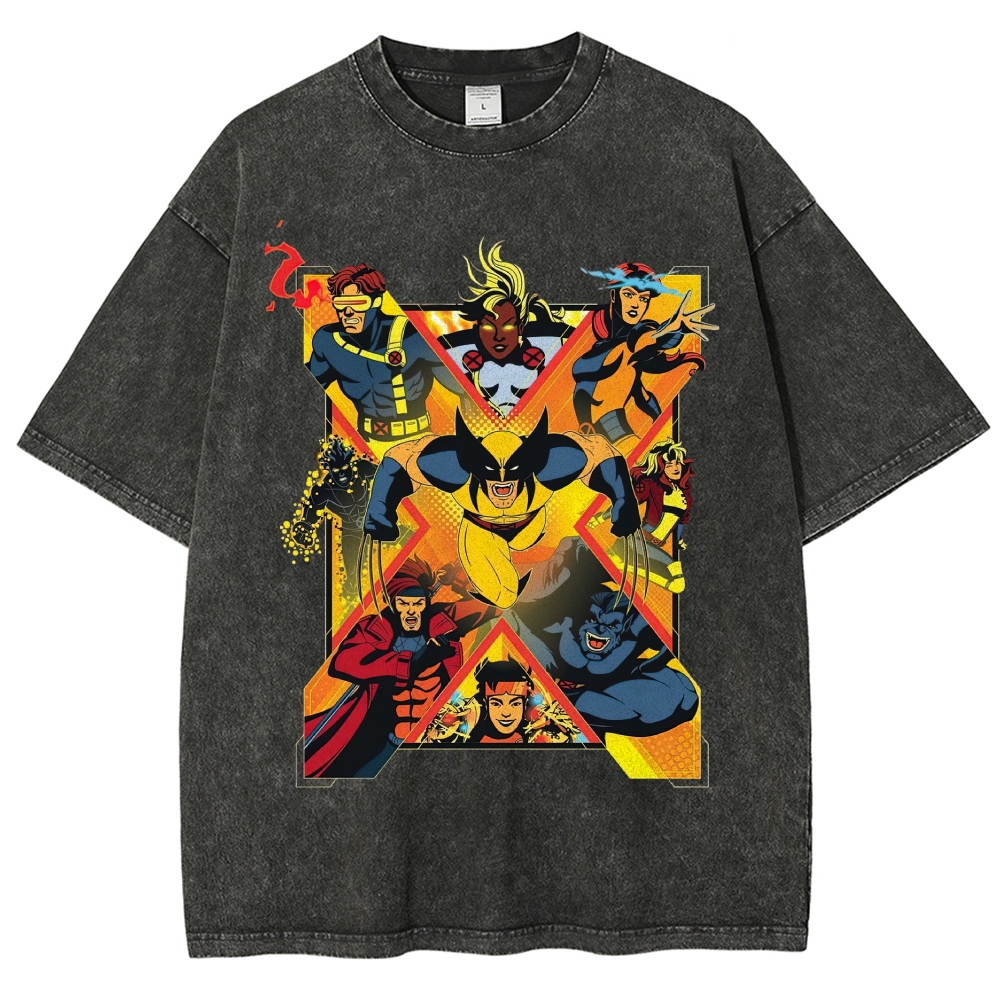 Mutant Superhero Team Retro Graphic Washed T-Shirt