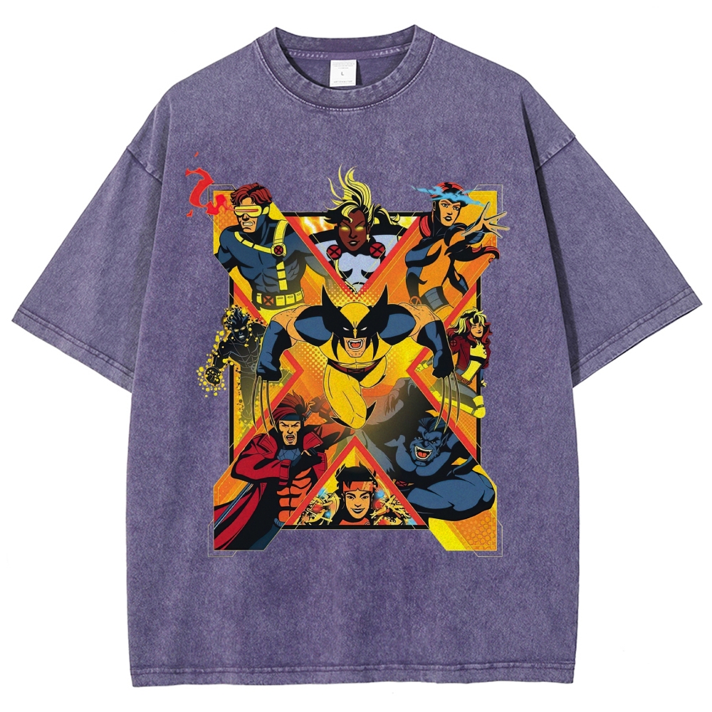 Mutant Superhero Team Retro Graphic Washed T-Shirt