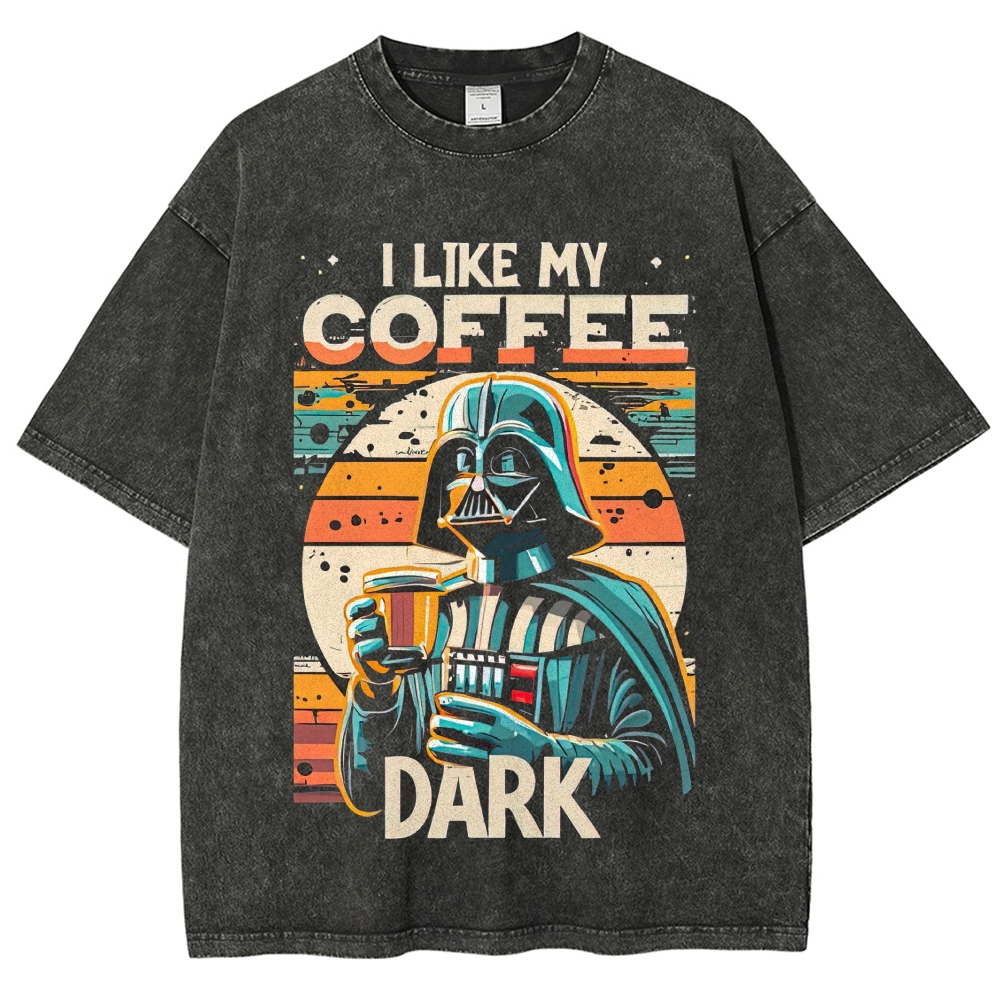 Dark Villain Coffee Quote Graphic Washed T-Shirt 