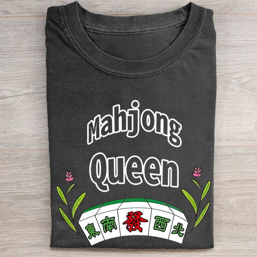 Mahjong Queen Floral Graphic Vintage Washed Tee