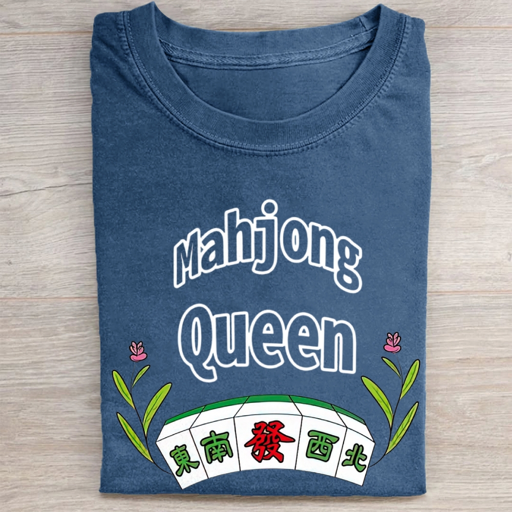 Mahjong Queen Floral Graphic Vintage Washed Tee