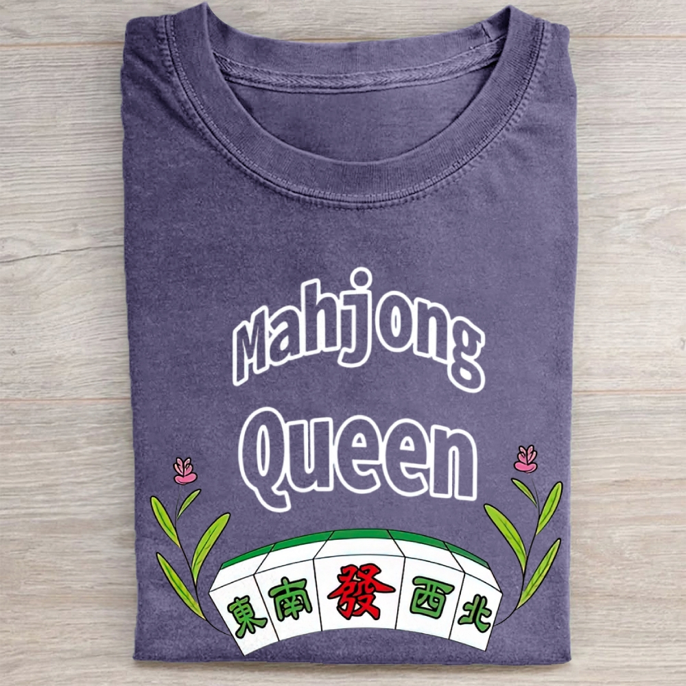 Mahjong Queen Floral Graphic Vintage Washed Tee