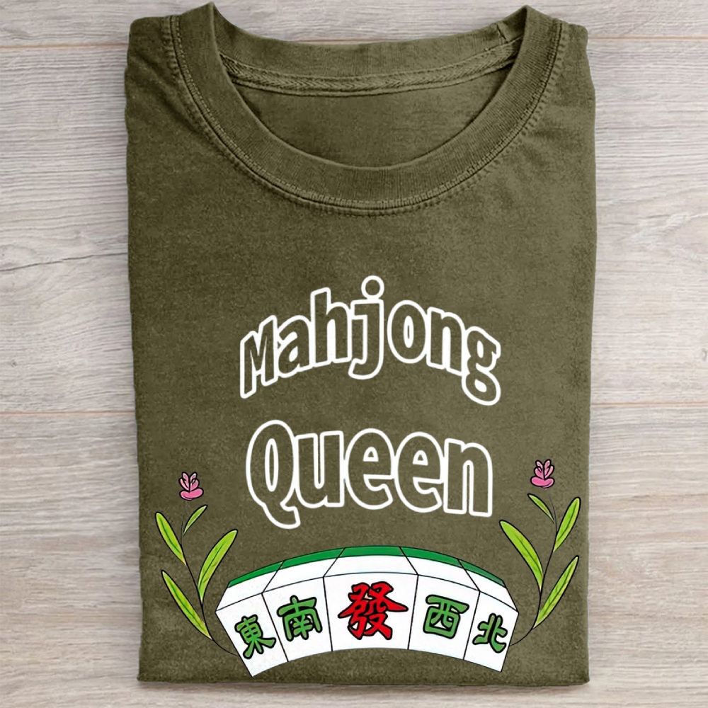 Mahjong Queen Floral Graphic Vintage Washed Tee