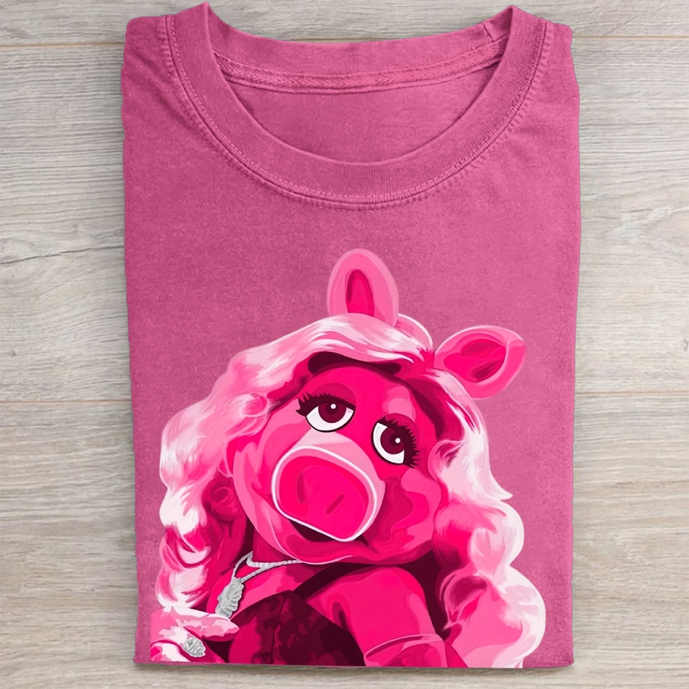 Glamorous Pig Puppet Portrait Graphic Vintage Washed Tee